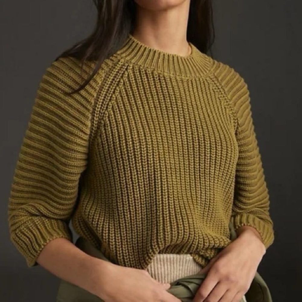 Anthropologie Maeve Mackenzie Chunky‎ Knit Sweater Top Size Small Moss Green